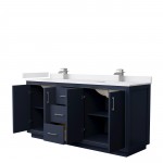 Icon 72" Double Vanity in Dark Blue, White Cultured Marble Top, Nickel Trim