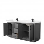 Icon 72" Double Vanity in Dark Gray, Carrara Cultured Marble Top, Black Trim