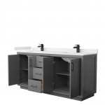 Icon 72" Double Vanity in Dark Gray, White Cultured Marble Top, Black Trim