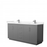 Icon 72" Double Vanity in Dark Gray, Carrara Cultured Marble Top, Nickel Trim