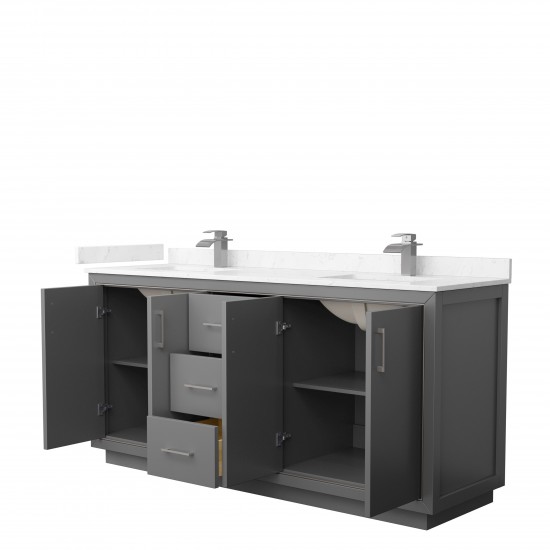 Icon 72" Double Vanity in Dark Gray, Carrara Cultured Marble Top, Nickel Trim