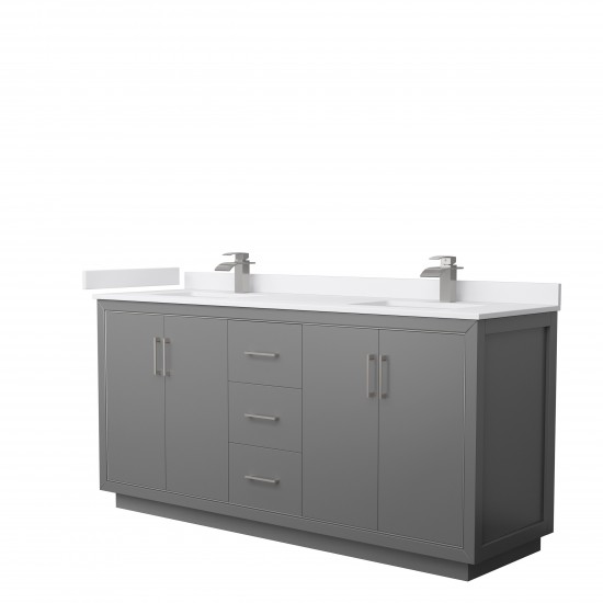 Icon 72" Double Vanity in Dark Gray, White Cultured Marble Top, Nickel Trim