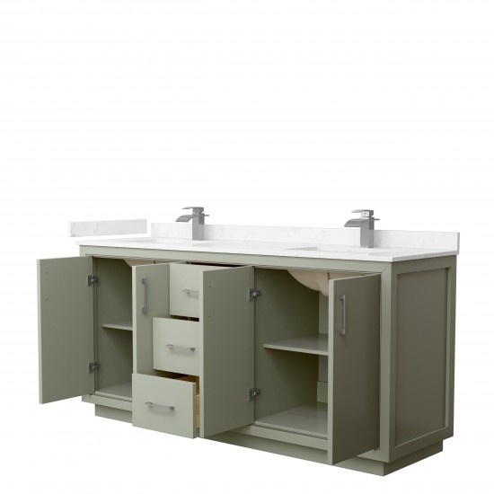 Icon 72" Double Vanity in Light Green, Carrara Cultured Marble Top, Nickel Trim