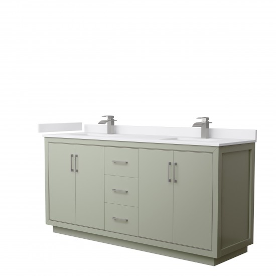 Icon 72" Double Vanity in Light Green, White Cultured Marble Top, Nickel Trim