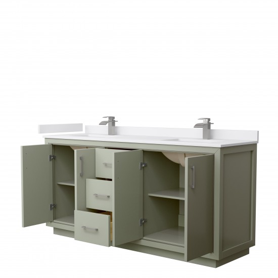 Icon 72" Double Vanity in Light Green, White Cultured Marble Top, Nickel Trim