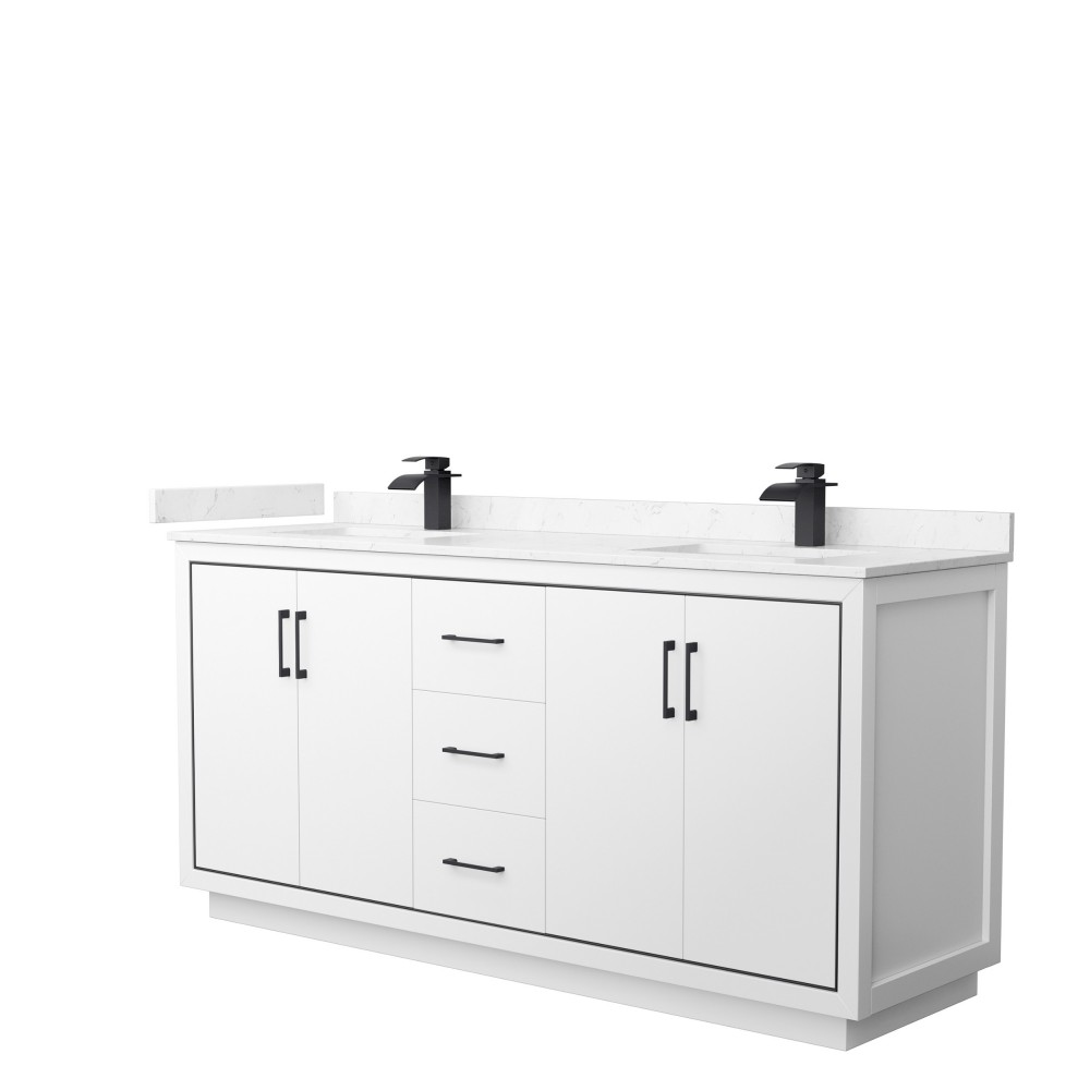 Icon 72" Double Vanity in White, Carrara Cultured Marble Top, Black Trim