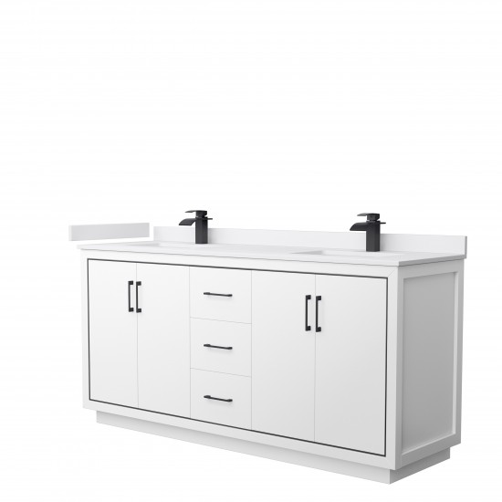 Icon 72" Double Vanity in White, White Cultured Marble Top, Black Trim