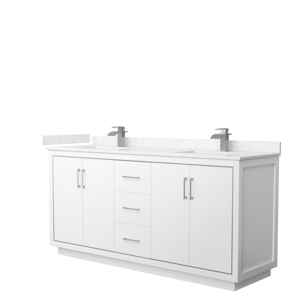 Icon 72" Double Vanity in White, Carrara Cultured Marble Top, Nickel Trim