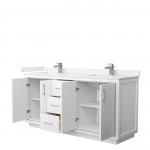 Icon 72" Double Vanity in White, Carrara Cultured Marble Top, Nickel Trim