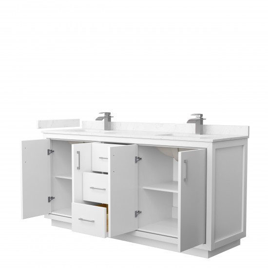 Icon 72" Double Vanity in White, Carrara Cultured Marble Top, Nickel Trim