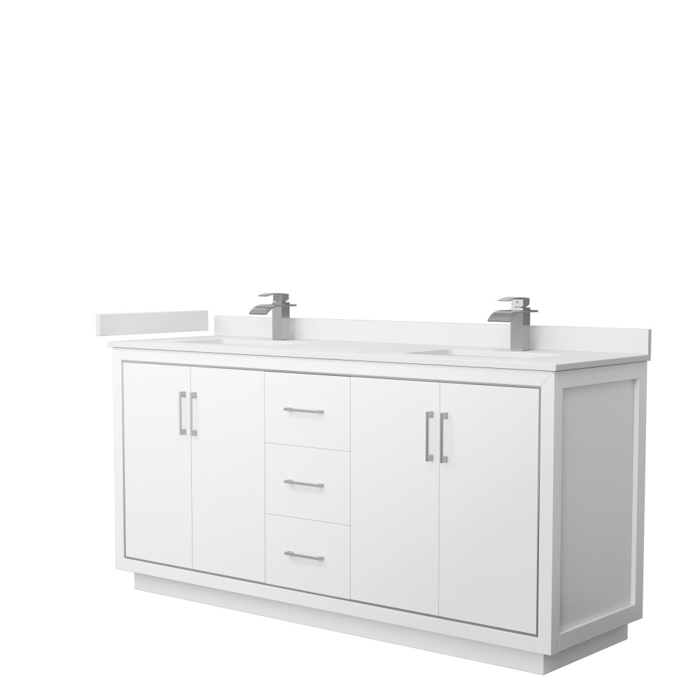 Icon 72" Double Vanity in White, White Cultured Marble Top, Nickel Trim