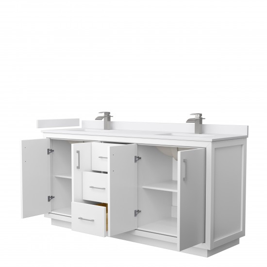 Icon 72" Double Vanity in White, White Cultured Marble Top, Nickel Trim