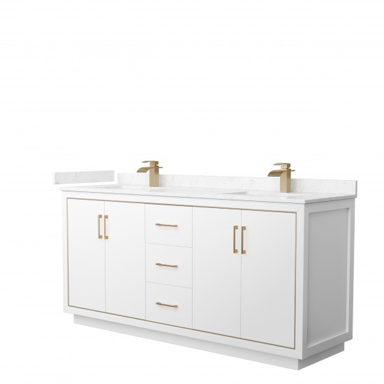 Icon 72" Double Vanity in White, Carrara Cultured Marble Top, Bronze Trim