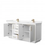 Icon 72" Double Vanity in White, Carrara Cultured Marble Top, Bronze Trim