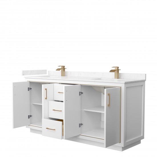 Icon 72" Double Vanity in White, Carrara Cultured Marble Top, Bronze Trim