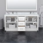 Icon 72" Double Vanity in White, Carrara Cultured Marble Top, Bronze Trim