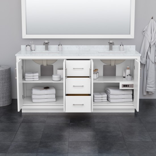 Icon 72" Double Vanity in White, Carrara Cultured Marble Top, Bronze Trim
