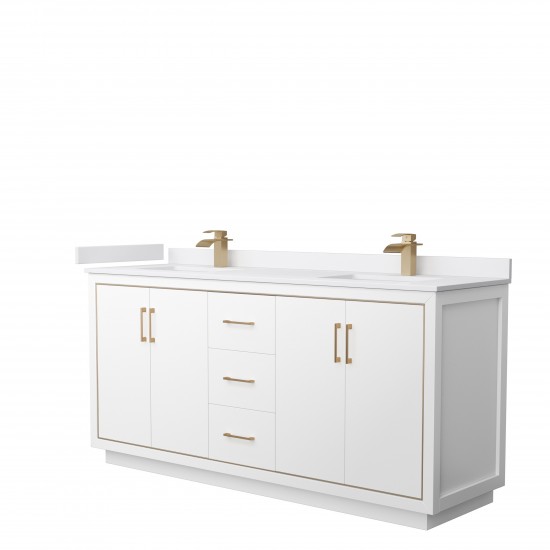 Icon 72" Double Vanity in White, White Cultured Marble Top, Bronze Trim