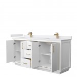 Icon 72" Double Vanity in White, White Cultured Marble Top, Bronze Trim