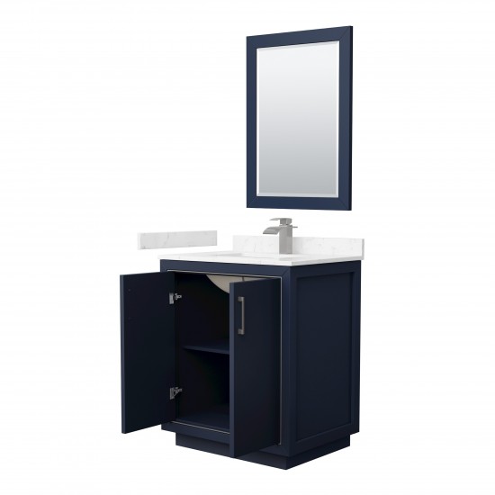 Icon 30" Single Vanity in Dark Blue, Carrara Marble Top, Nickel Trim, 24" Mirror