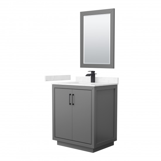 Icon 30" Single Vanity in Dark Gray, Carrara Marble Top, Black Trim, 24" Mirror