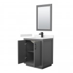 Icon 30" Single Vanity in Dark Gray, Carrara Marble Top, Black Trim, 24" Mirror