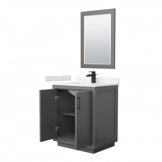 Icon 30" Single Vanity in Dark Gray, Carrara Marble Top, Black Trim, 24" Mirror