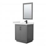 Icon 30" Single Vanity in Dark Gray, White Marble Top, Black Trim, 24" Mirror