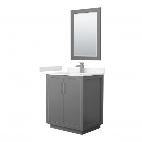 Icon 30" Single Vanity in Dark Gray, Carrara Marble Top, Nickel Trim, 24" Mirror