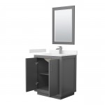 Icon 30" Single Vanity in Dark Gray, Carrara Marble Top, Nickel Trim, 24" Mirror