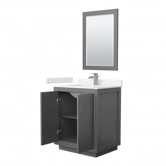 Icon 30" Single Vanity in Dark Gray, Carrara Marble Top, Nickel Trim, 24" Mirror