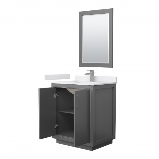 Icon 30" Single Vanity in Dark Gray, White Marble Top, Nickel Trim, 24" Mirror