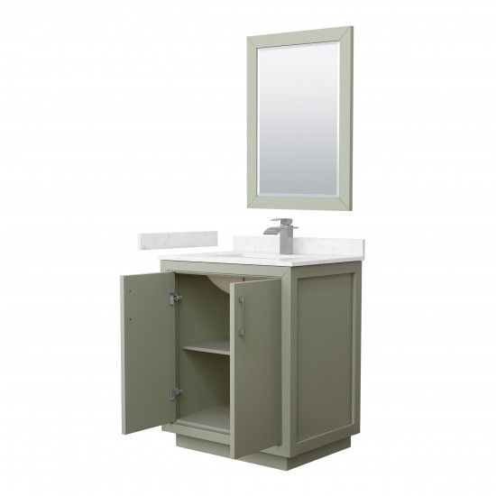 Icon 30" Light Green Single Vanity, Carrara Marble Top, Nickel Trim, 24" Mirror