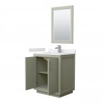 Icon 30" Single Vanity in Light Green, White Marble Top, Nickel Trim, 24" Mirror