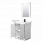 Icon 30" Single Vanity in White, Carrara Marble Top, Black Trim, 24" Mirror