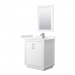 Icon 30" Single Vanity in White, Carrara Marble Top, Nickel Trim, 24" Mirror