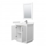 Icon 30" Single Vanity in White, Carrara Marble Top, Nickel Trim, 24" Mirror