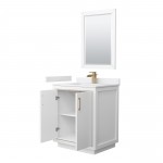 Icon 30" Single Vanity in White, White Marble Top, Bronze Trim, 24" Mirror