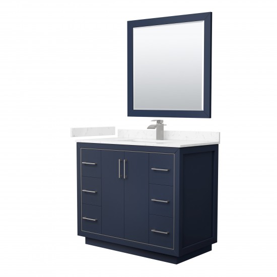 Icon 42" Single Vanity in Dark Blue, Carrara Marble Top, Nickel Trim, 34" Mirror