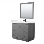 Icon 42" Single Vanity in Dark Gray, Carrara Marble Top, Black Trim, 34" Mirror