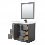 Icon 42" Single Vanity in Dark Gray, Carrara Marble Top, Black Trim, 34" Mirror