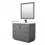 Icon 42" Single Vanity in Dark Gray, White Marble Top, Black Trim, 34" Mirror