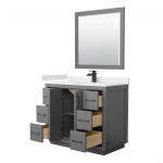 Icon 42" Single Vanity in Dark Gray, White Marble Top, Black Trim, 34" Mirror