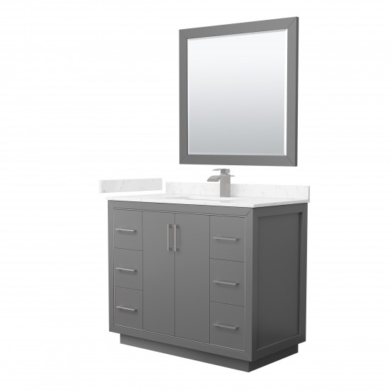 Icon 42" Single Vanity in Dark Gray, Carrara Marble Top, Nickel Trim, 34" Mirror