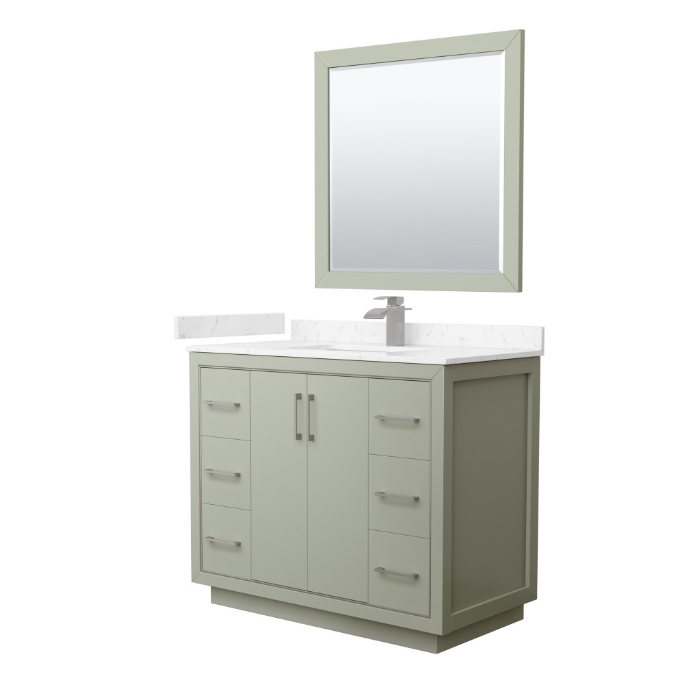 Icon 42" Light Green Single Vanity, Carrara Marble Top, Nickel Trim, 34" Mirror