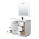 Icon 42" Single Vanity in White, Carrara Marble Top, Black Trim, 34" Mirror