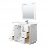 Icon 42" Single Vanity in White, Carrara Marble Top, Nickel Trim, 34" Mirror