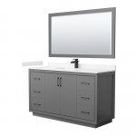 Icon 60" Single Vanity in Dark Gray, Carrara Marble Top, Black Trim, 58" Mirror