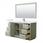 Icon 60" Light Green Single Vanity, Carrara Marble Top, Nickel Trim, 58" Mirror