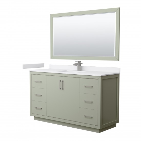 Icon 60" Single Vanity in Light Green, White Marble Top, Nickel Trim, 58" Mirror